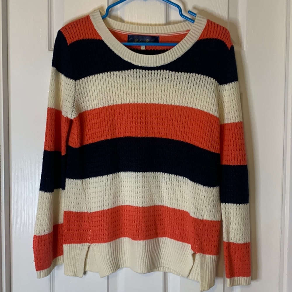 Navy and Coral Striped Sweater